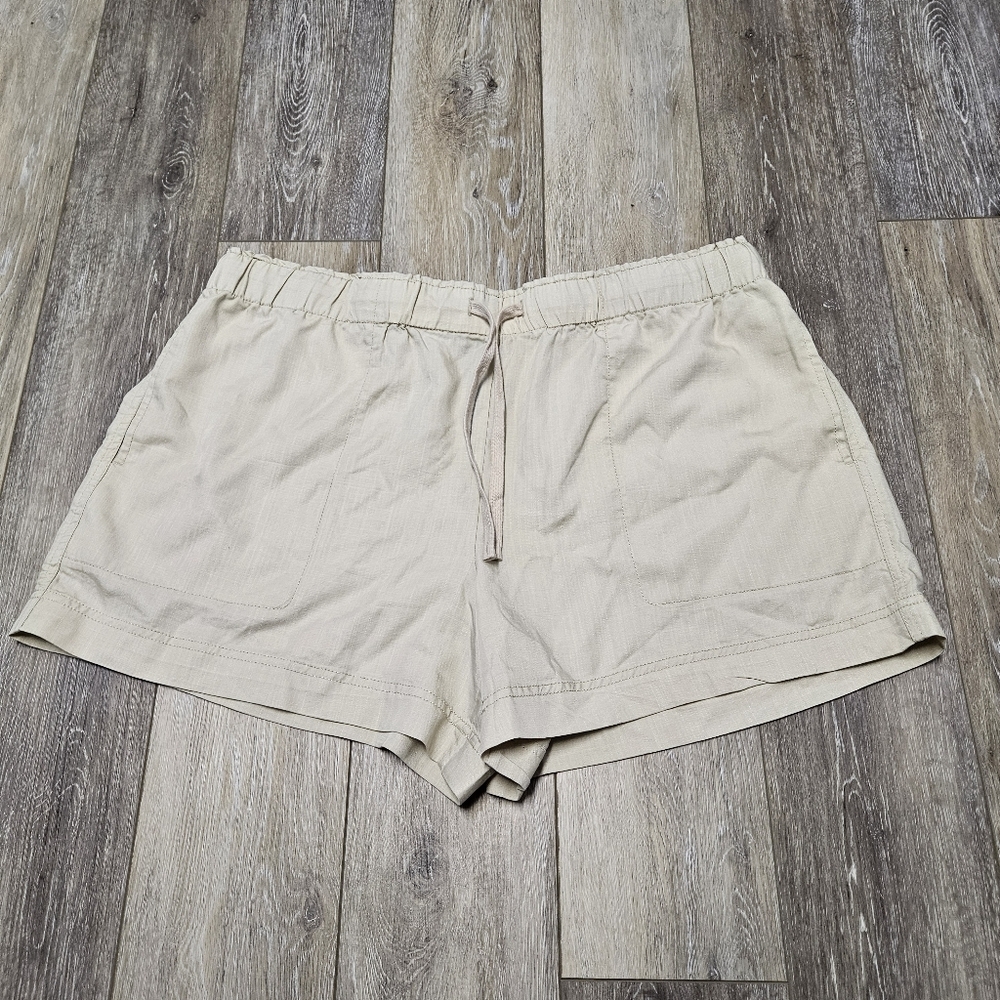 Hilary Radley Drawstring Elastic Waist Tencel Casual Shorts Tan Beige Womens XXL